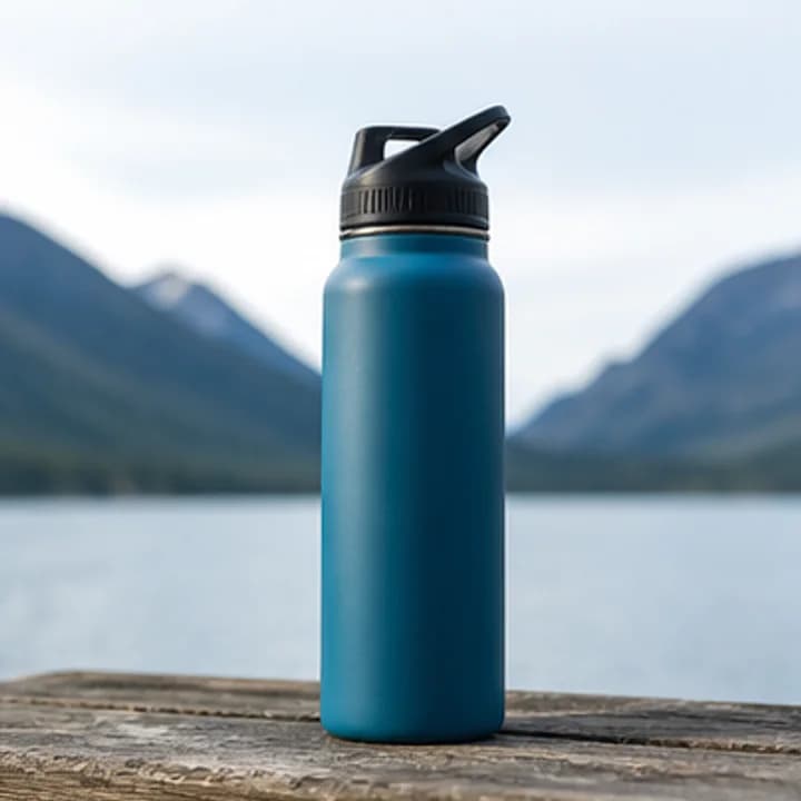 保温水瓶湖边场景